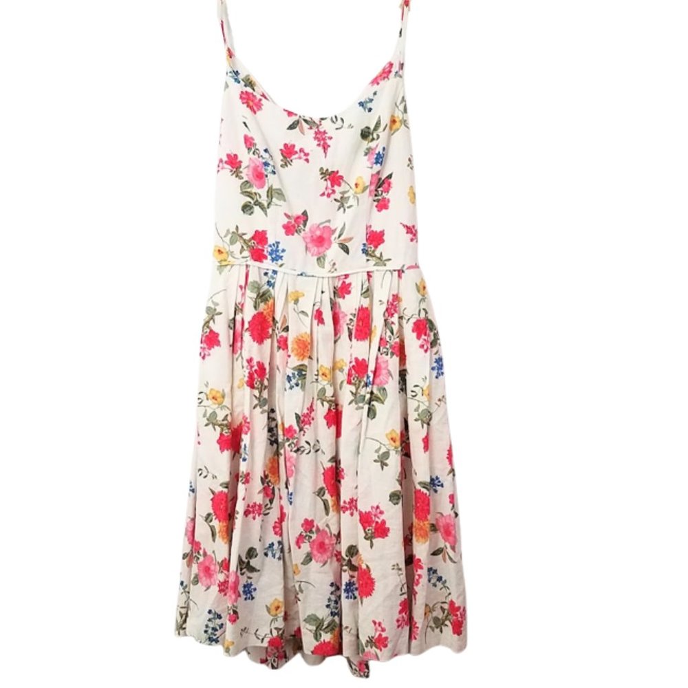 GAL MEETS GLAM Floral Cassie Back Bow Linen Blend Fit & Flare Dress - Women's 2